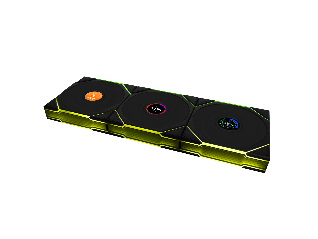 Lian Li - UNI Fan TL LCD 120 Wireless LCP Fan Blade Customizable RGB LEDs Triple Pack With Controller (12TLLCD1W3B) - Black