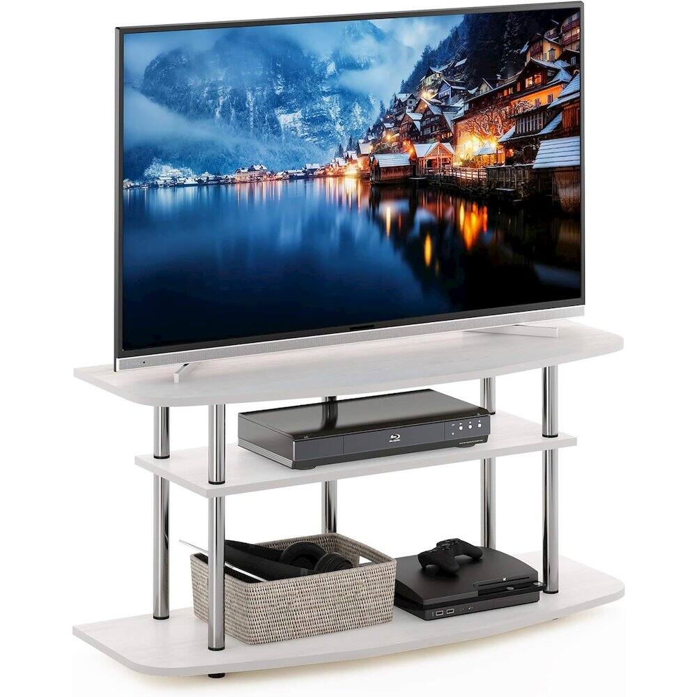Alt View 3. FurniFact - White Wood 50 Inch TV Stand with 3-Tier Shelves, Modern TV Console - Brown.