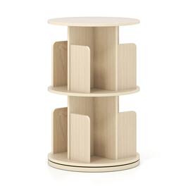 Costway - 1 PCS 2-Tier Rotating Bookshelf 360° Display Rack with Dividers & Anti-falling Baffles - Natural