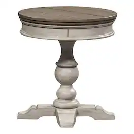 Liberty Furniture Industries - Heartland Round Pedestal Chair Side Table in Antique w/ Tobacco Top - White