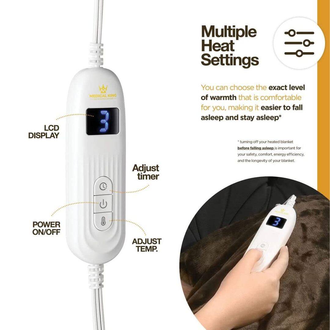 Multiple Heat Settings

You can choose the exact level of warmth that is comfortable for you, making it easier to fall asleep and stay asleep*

*Turning off your heated blanket before falling asleep is important for your safety, comfort, energy efficiency, and the longevity of your blanket.

LCD DISPLAY

Adjust timer

POWER ON/OFF

ADJUST TEMP.