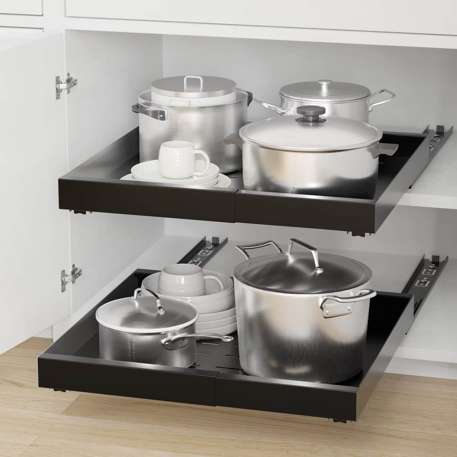 Tooloton - Heavy-Duty Pull-Out Cabinet Drawer Organizer, Expandable 11.8 to 19.6 Inches, with Adhesive Tape, 17 Inch Deep - Black