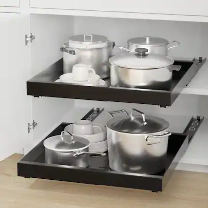 Front. Tooloton - Heavy-Duty Pull-Out Cabinet Drawer Organizer, Expandable 11.8 to 19.6 Inches, with Adhesive Tape, 17 Inch Deep, Black - Black.