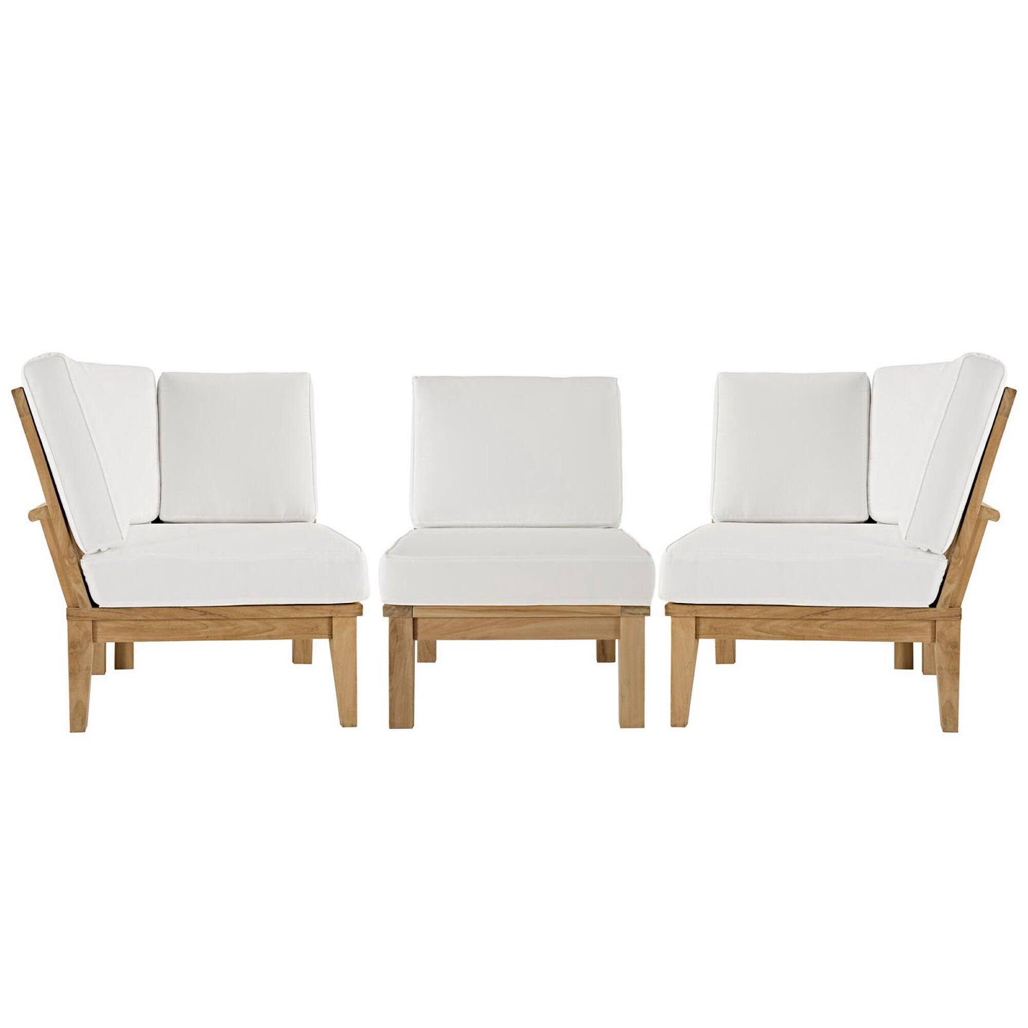 Angle. Modway - Marina 3 Piece Outdoor Patio Teak Set by Modway - Natural White.