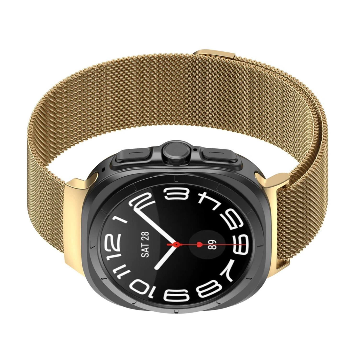 Left. Stock Preferred - Mesh Stainless Steel Band for Samsung Galaxy Watch Ultra 47mm - Gold - Gold.