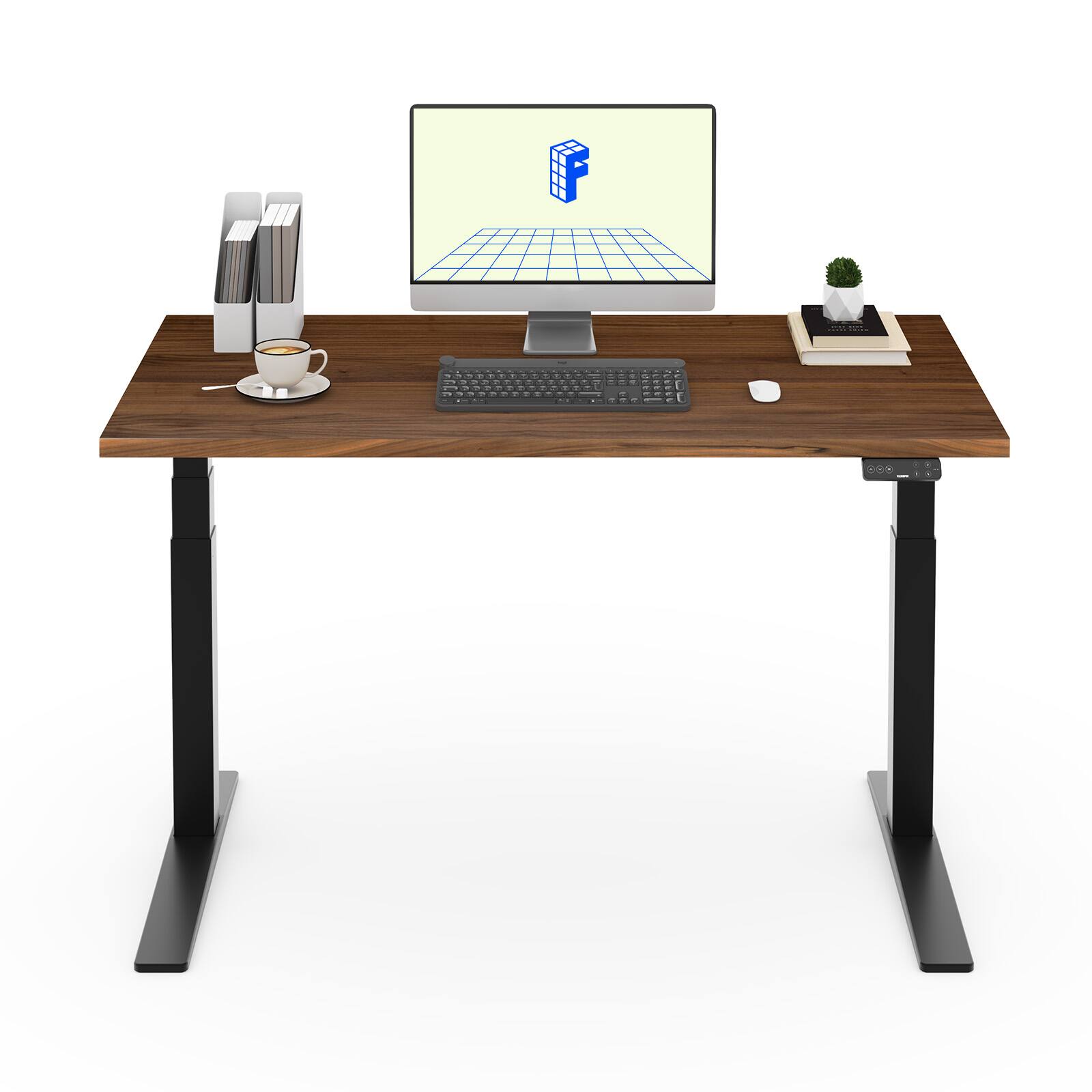 Alt View 4. FlexiSpot - FlexiSpot E7Pro 55''W Electric Adjustable Standing Desk, Black Walnut/Black - Walnut.