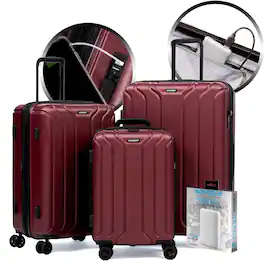 Nonstop - New York 3 Piece Set (20" 24" 28") 4-Wheel Luggage Set + PowerBank & 3 packing cubes - Burgundy