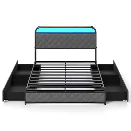 Front. Costway - Costway Full Size Bed Frame with LED Lights & Charging Station Storage Headboard Black - Black.