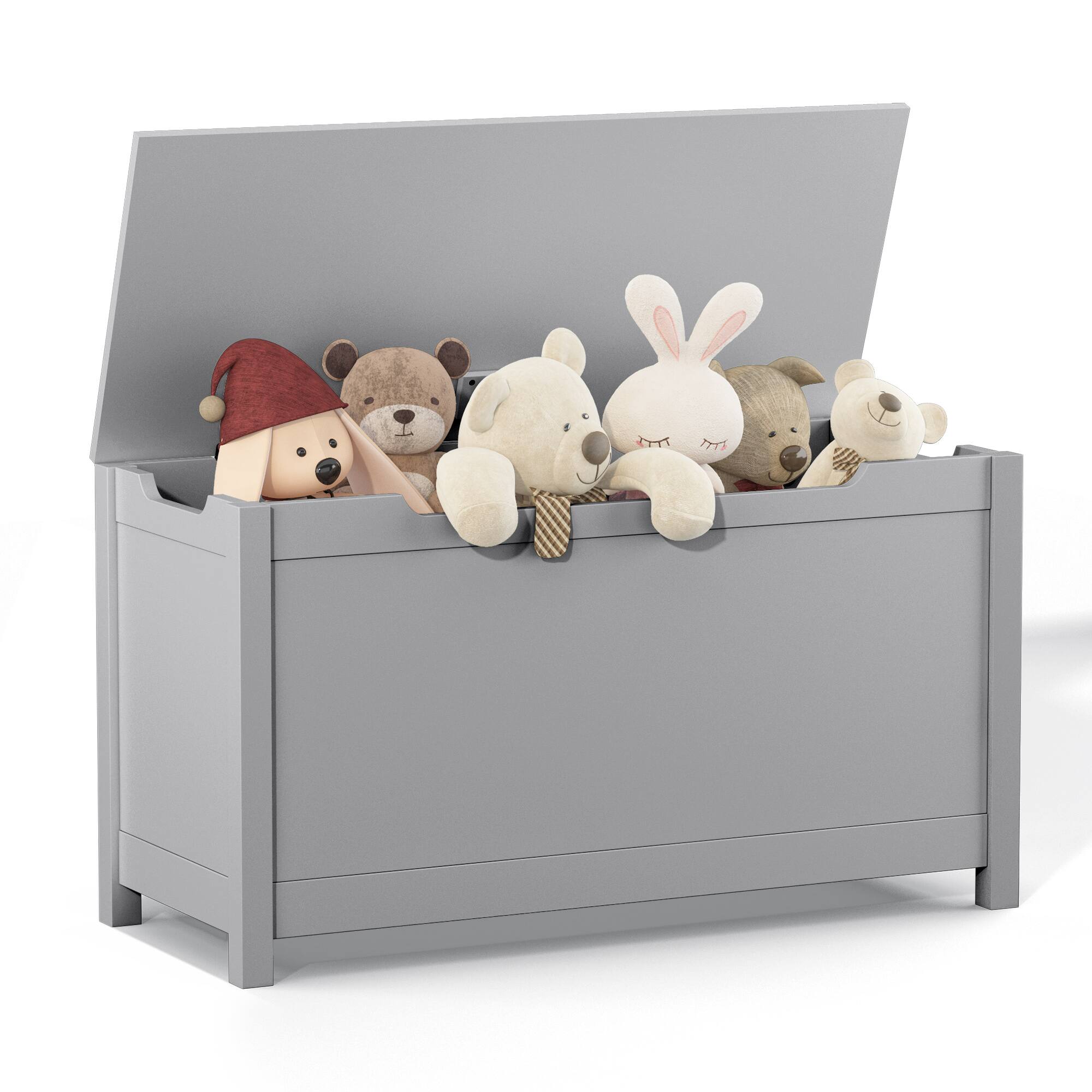 Alt View 2. Z-Edge - Kids Storage Bench, Wooden Toy Box Chest, Large Storage Cabinet with Safety Hinge for Playroom, Living Room or Entryway - Gray.
