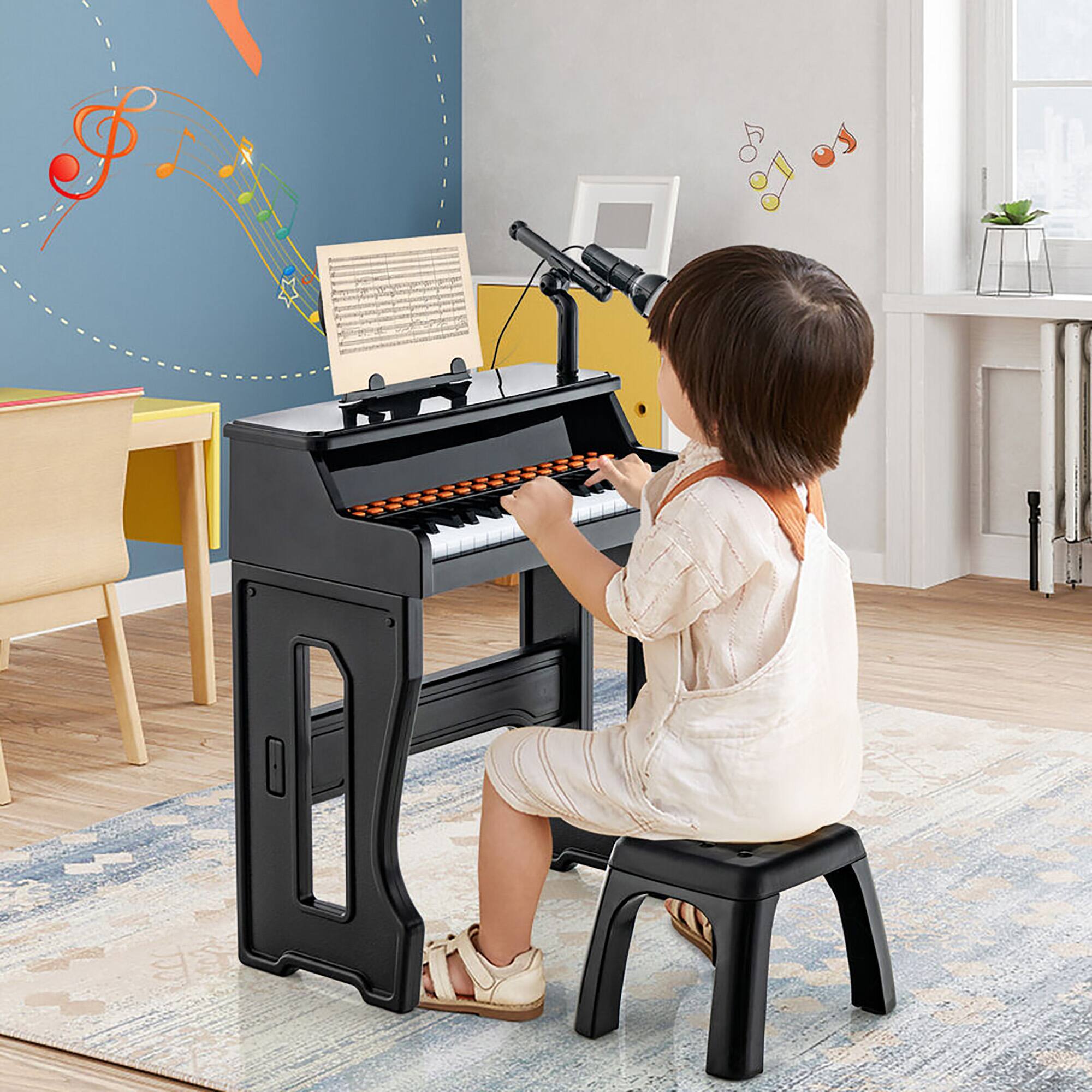 Alt View 3. Gymax - Gymax 37-Key Music Piano Keyboard Kids Learning Toy Instrument w/ Microphone Black - Black.