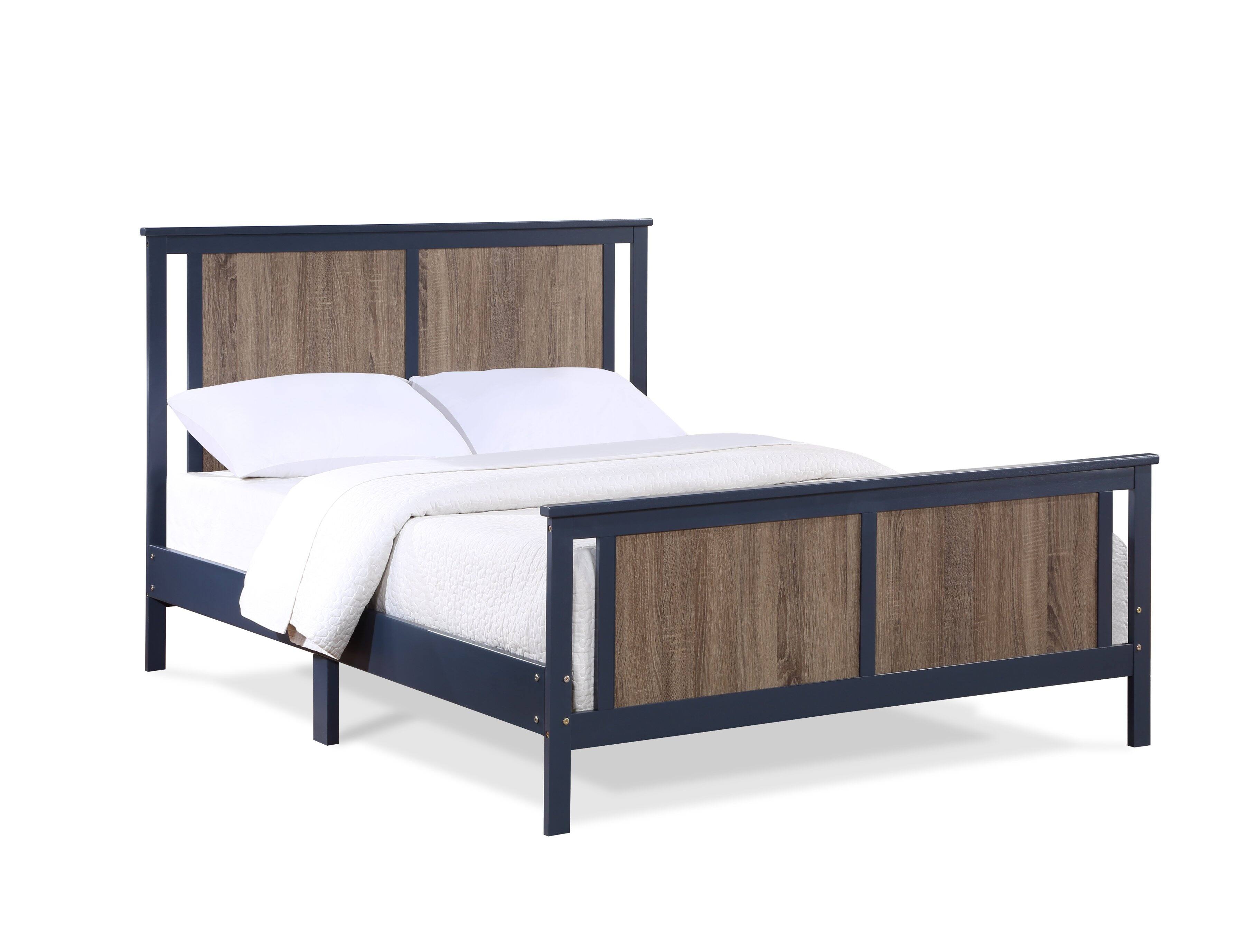 Left. APRILSOUL - Connelly Full Bed Midnight Blue and Vintage Walnut - Dark Blue.