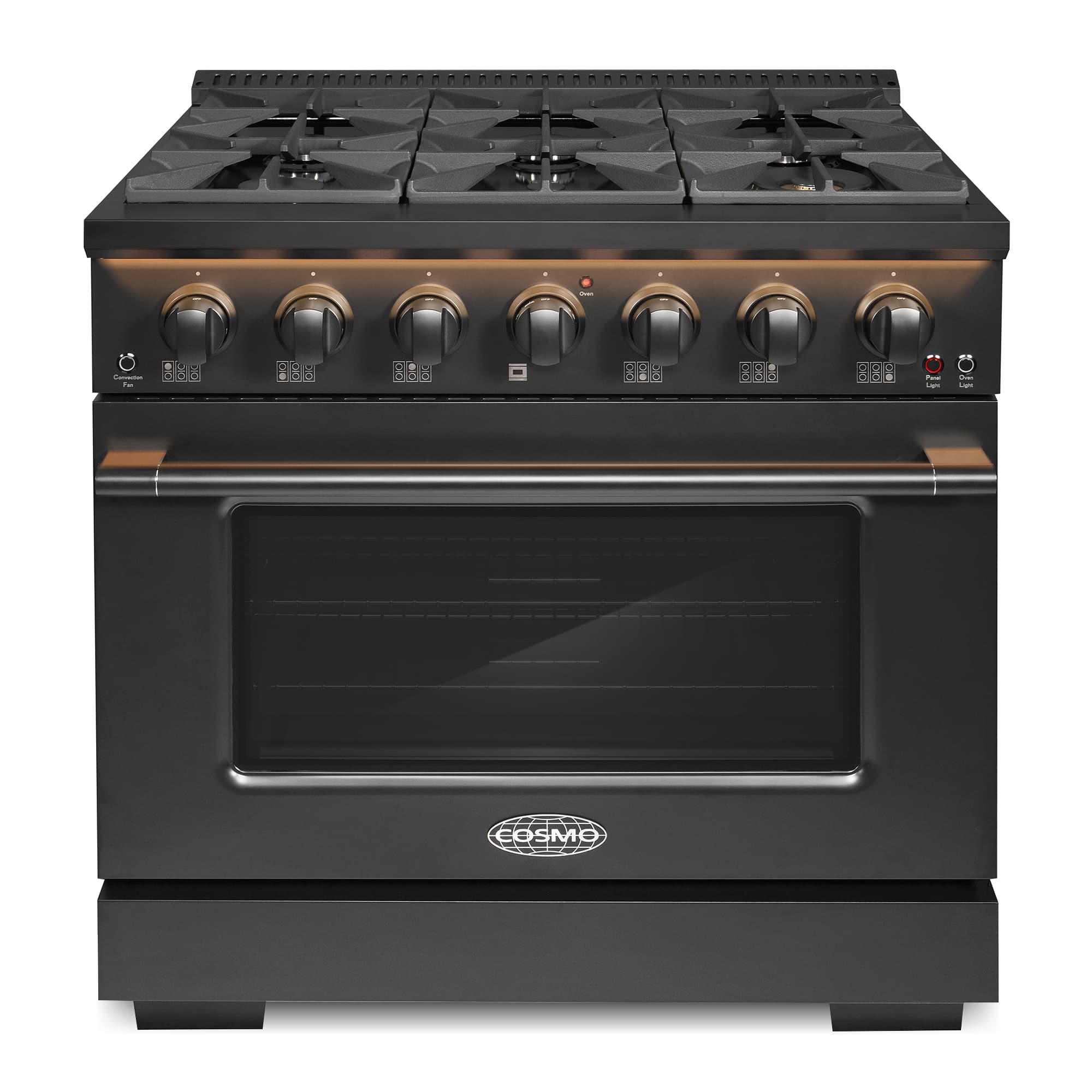 COSMO - COS-GRP366-BK 36 in. Vista Collection 5.4 cu. ft. Gas Range, 6 Burners, Convection Oven, LED Light Panel in Matte Black - Matte Black