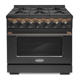 COSMO - COS-GRP366-BK 36 in. Vista Collection 5.4 cu. ft. Gas Range, 6 Burners, Convection Oven, LED Light Panel - Matte Black