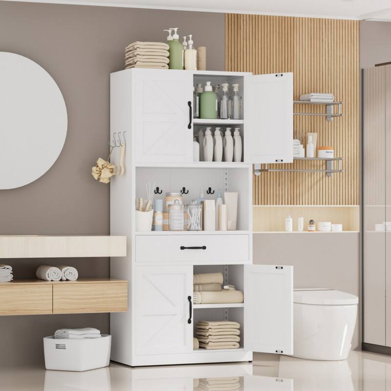 Angle. ALEXOUN - 71" High Steel Kitchen Pantry Storage Cabinet, with Large Countertop,Adjustable Shelves & Quiet Drawers,Easy to Assemble - White.