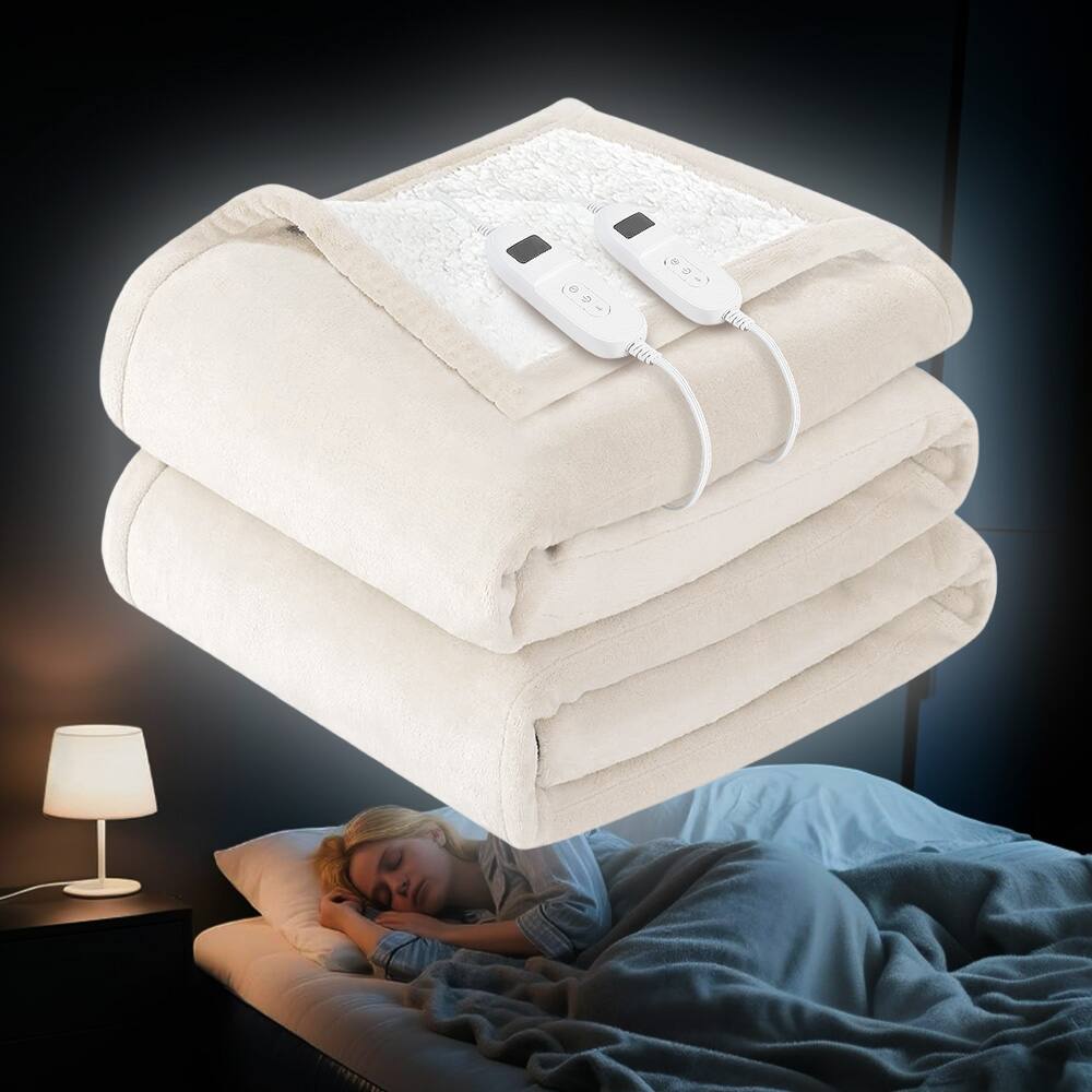 MOVSSOU - Heated Blanket Electric Blanket King Size 100" x 90" Heating Blanket Throw with Controller Over Heat Protection - White