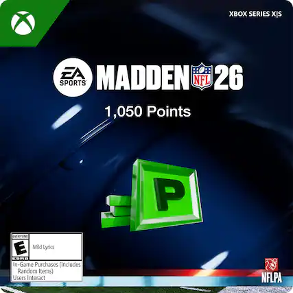 XBOX SERIES X|S, EA SPORTS, MADDEN 26, NFL, 1,050 Points, P, EVERYONE, E, Mild Lyrics, ESRB, In-Game Purchases (Includes Random Items), Users Interact, NFLPA