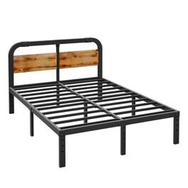 Hivvago - Queen Heavy Duty Metal Bed Frame with Solid Wood Panel Headboard - Black