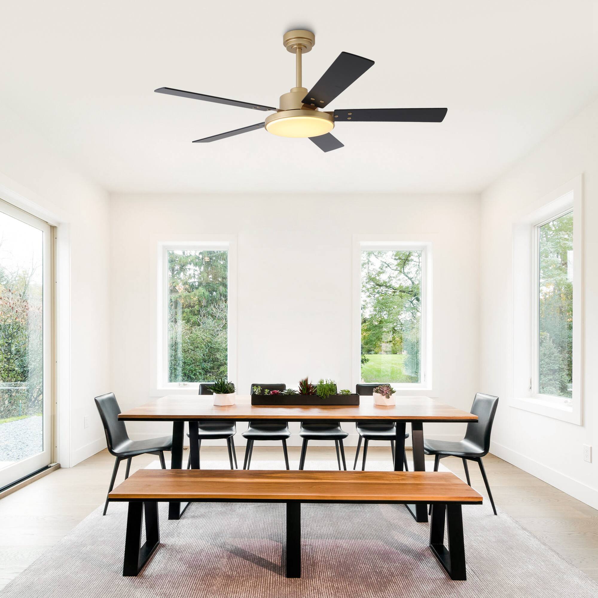 Back. Vaczon - 52" Modern Gold 3CCT Dimmable LED Smart Ceiling Fan with Light and Remote and APP Control, Reversible Blades - Gold.