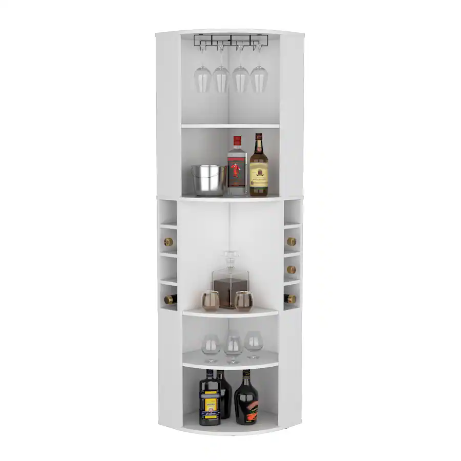 Bar Back Cubbies TuHome Oban Corner Bar Cabinet with Five Shelves , Bar Room, Eight ...