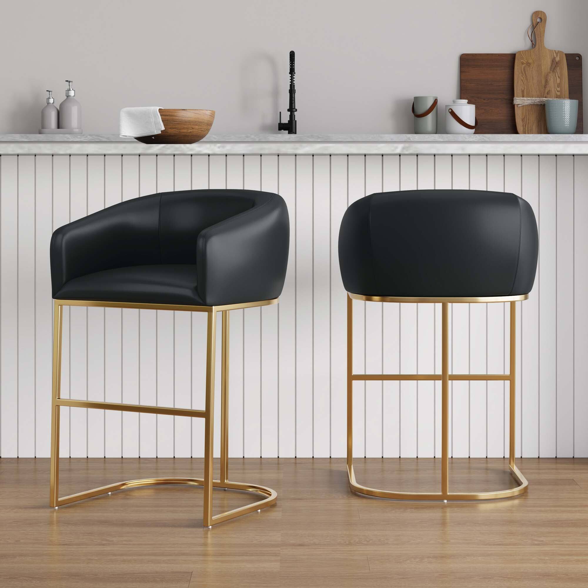 Angle. Manhattan Comfort - Louvre Mid-Century Modern Metal Upholstered Counter Stool - Set of 2 - Black.