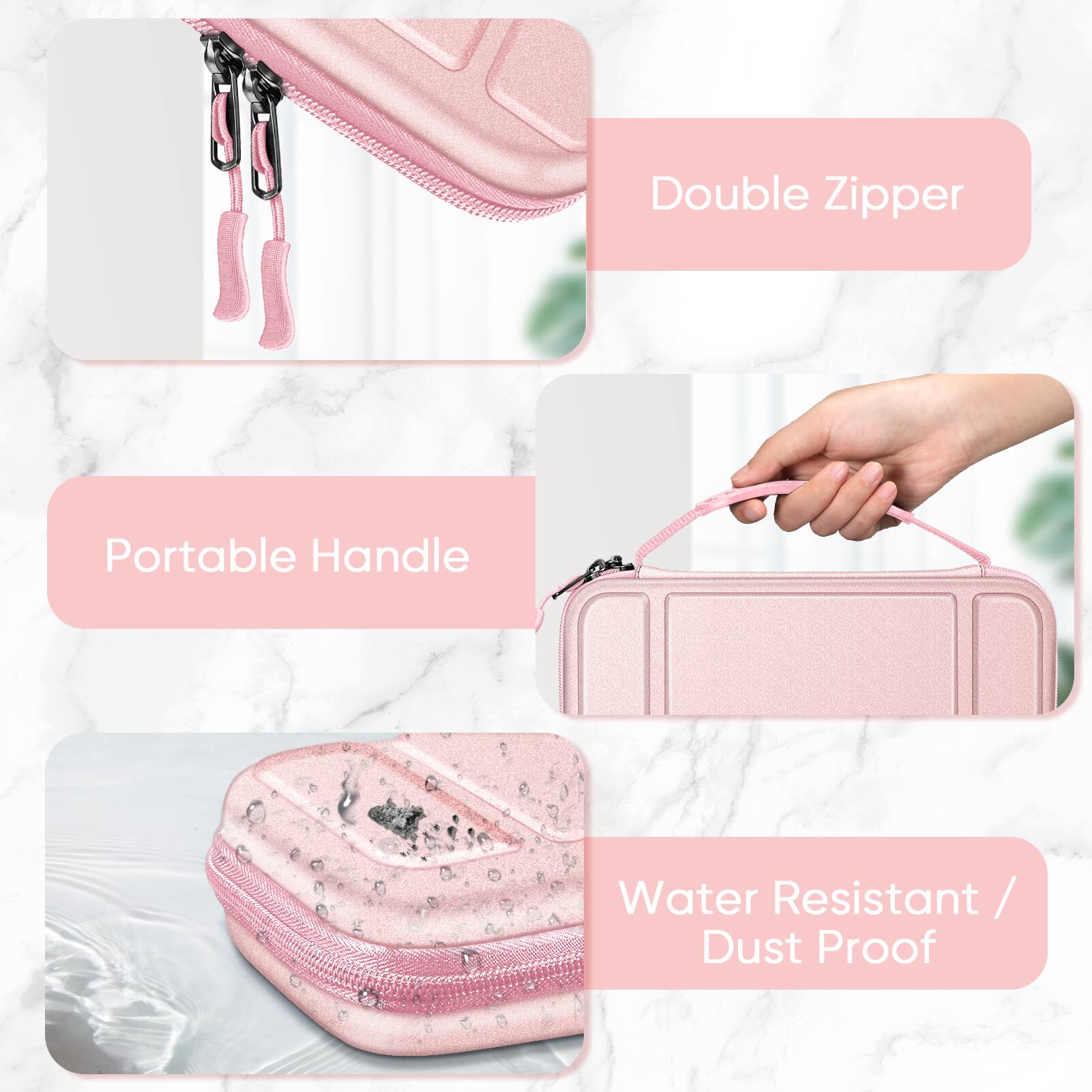 Double Zipper  
Portable Handle  
Water Resistant / Dust Proof
