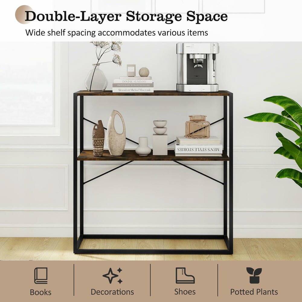 Double-Layer Storage Space  
Wide shelf spacing accommodates various items  

Books  
Decorations  
Shoes  
Potted Plants