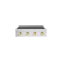 ZLINE - Autograph 30 in. Paramount Built-in Induction Rangetop with 4 Element Cooktop in Satin Steel & Polished Gold Accents - Satin Stainless Steel
