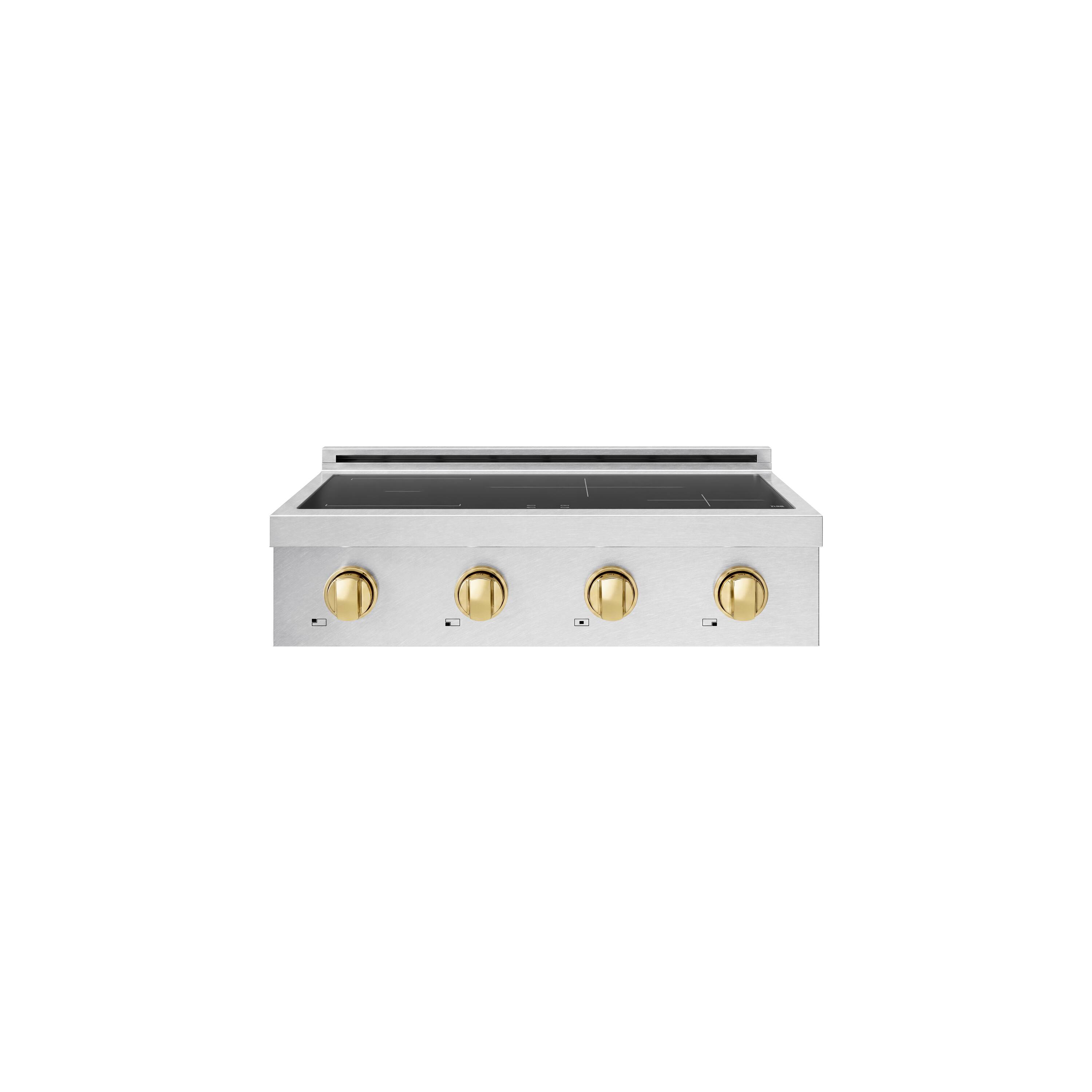 Front. ZLINE - Autograph 30 in. Paramount Built-in Induction Rangetop with 4 Element Cooktop in Satin Steel & Polished Gold Accents - Satin Stainless Steel.