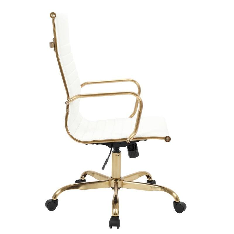 Alt View 2. LeisureMod - Harris Ergonomic High-Back Office Chair Leather Upholstery, Adjustable Swivel, Tilt, and Gold Stainless Steel Frame - White.