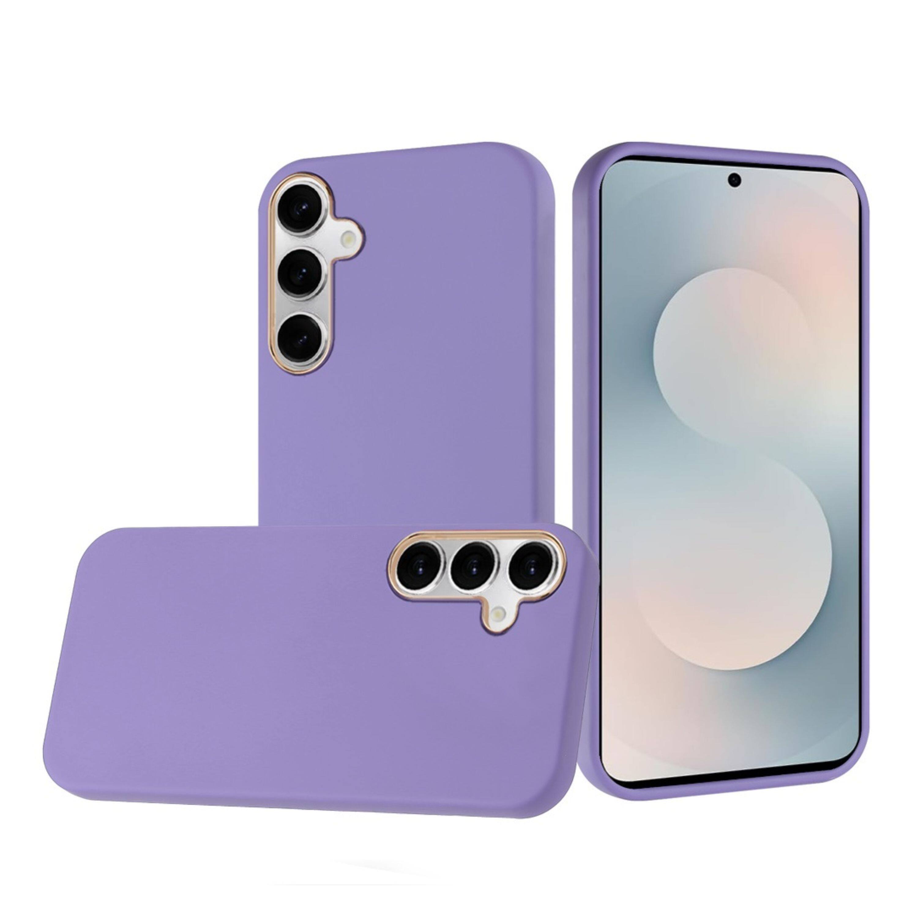Angle. Kitcheniva - Soft Premium Cover Chromed buttons Phone Case With Tempered Glass For Samsung Galaxy S25 FE Dark Purple - Dark Purple.