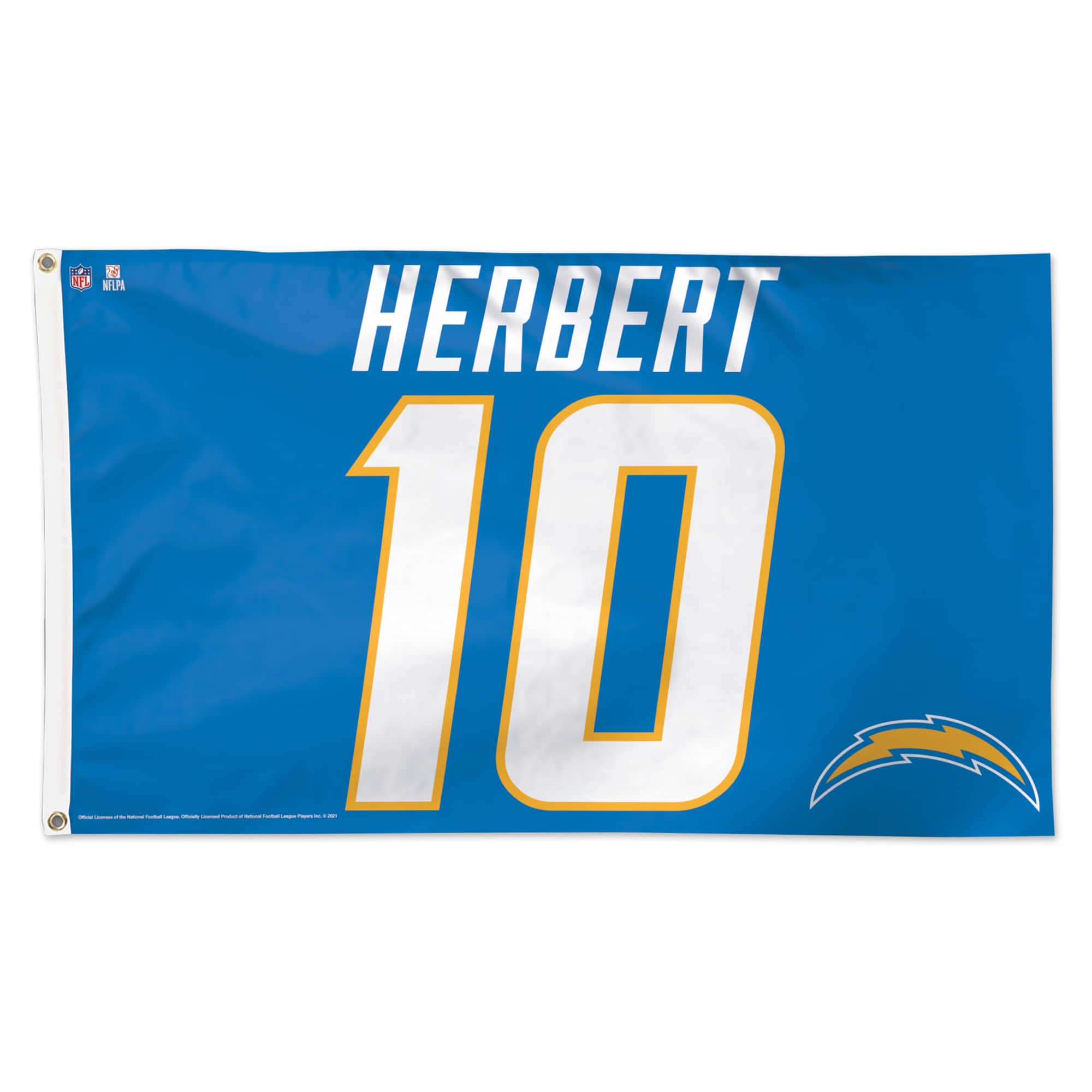 WinCraft - Justin Herbert Los Angeles Chargers 3' x 5' Single-Sided Deluxe Name & Number Flag - Multicolor