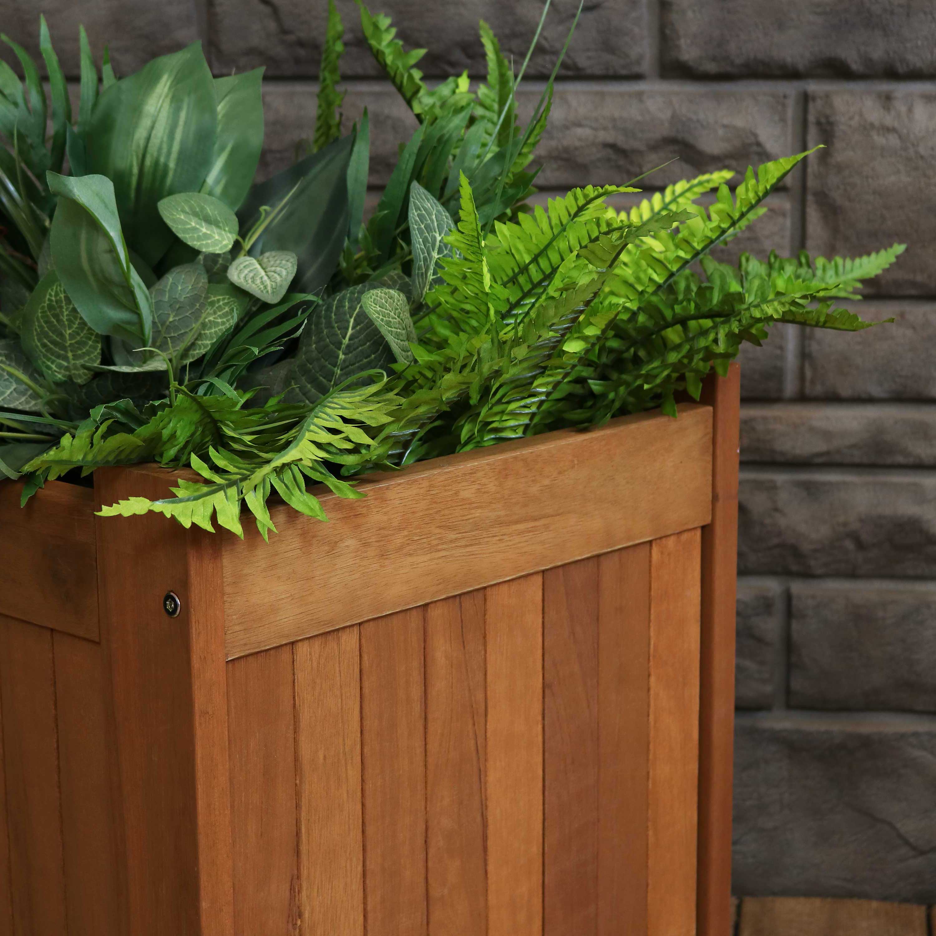Alt View 7. Sunnydaze - Meranti Wood Outdoor Bench with Planter Boxes - Brown.