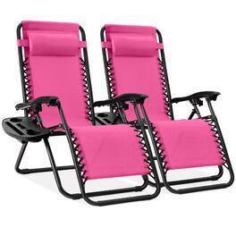Best Choice Products - Set of 2 Zero Gravity Lounge Chair Recliners for Patio, Pool w/ Cup Holder Tray - /Black - Hot Pink