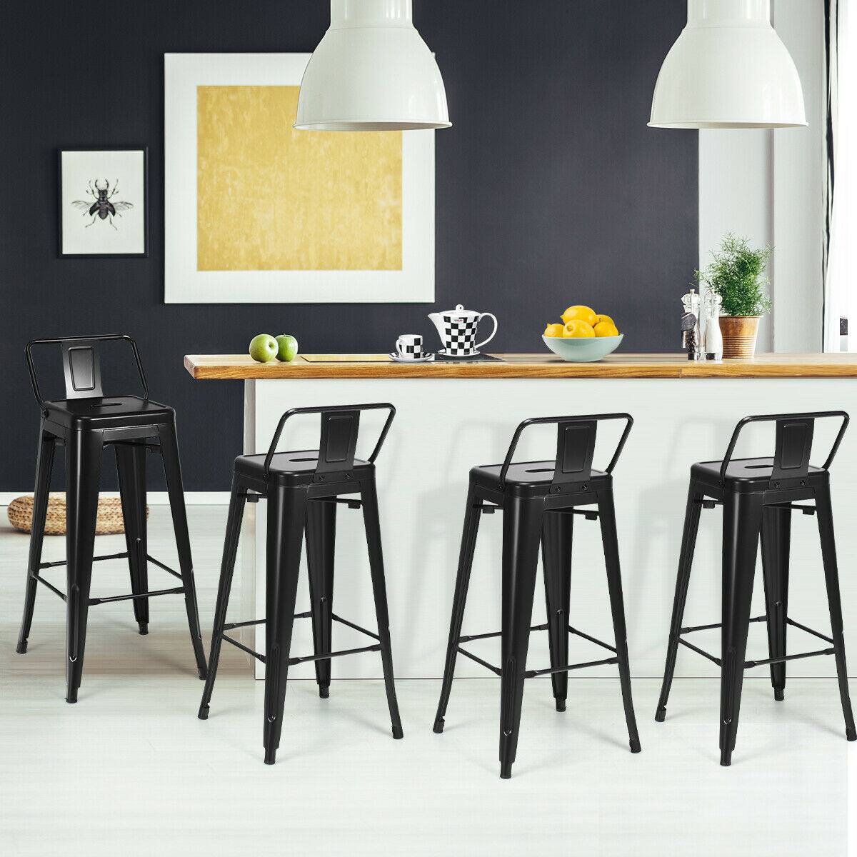 Alt View 1. Costway - Costway Set of 4 Metal Bar Stools 30" Bar Height Barstools Industrial w/ Low Back - Black.