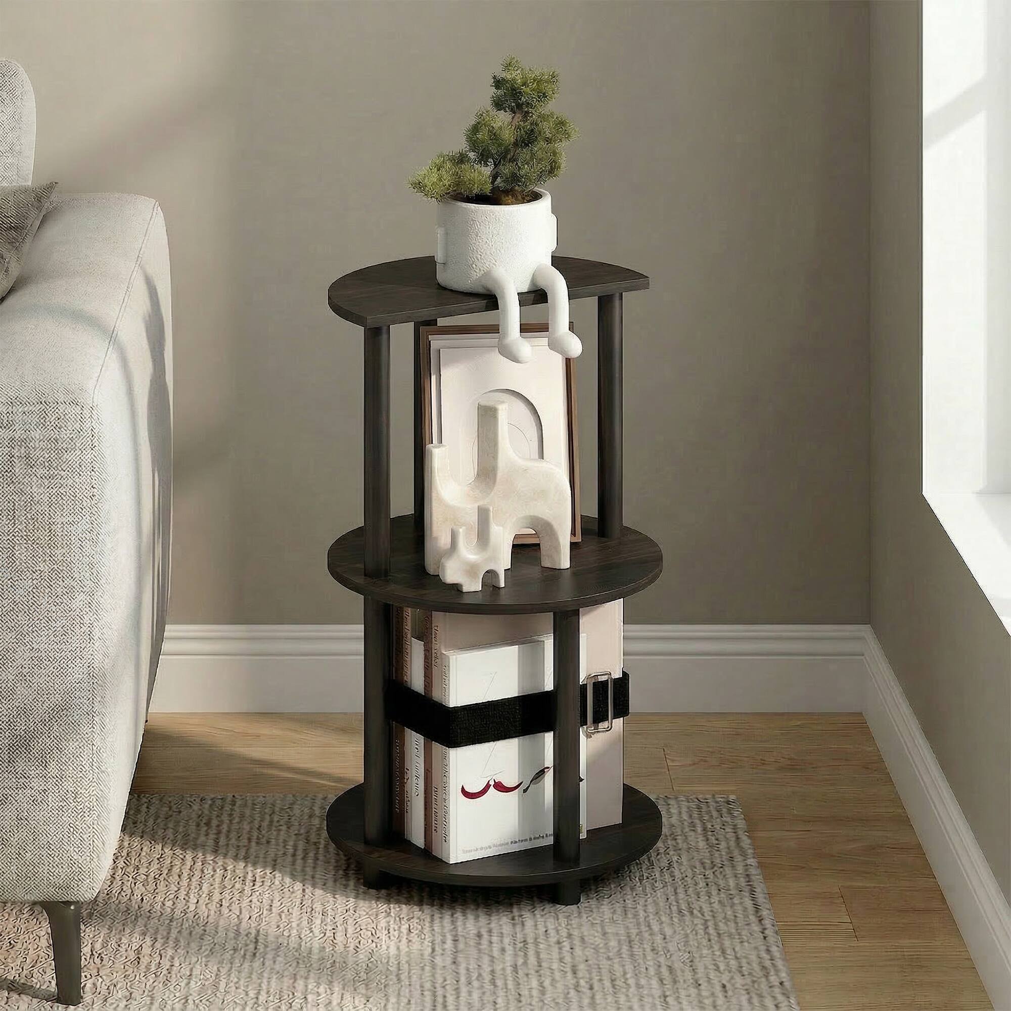 Alt View 1. Furinno - TURN-N-TUBE Side Table, Open Shelf Round End Table, Half Round Table Top Night Stand, Toolless Nightstand, Bedside Table - Espresso/Black.
