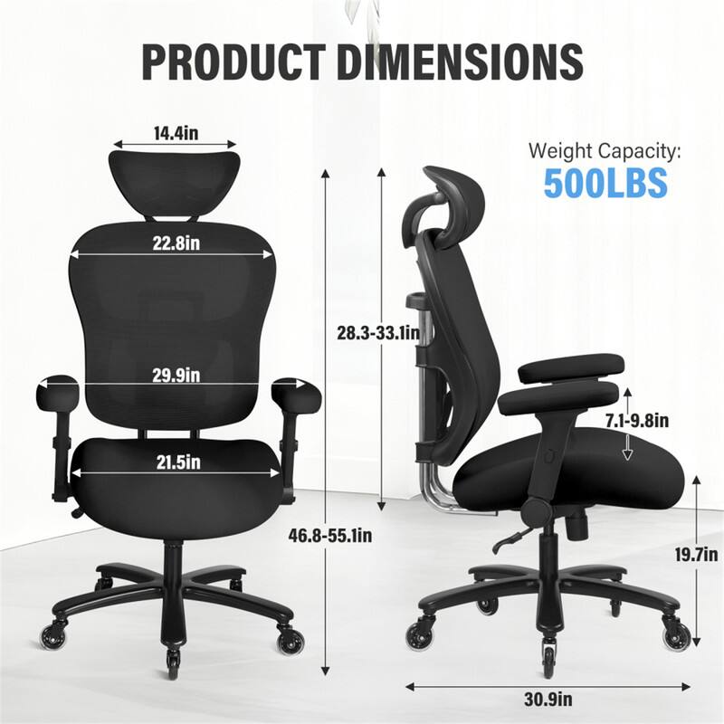 PRODUCT DIMENSIONS

- 14.4in
- 22.8in
- 29.9in
- 21.5in
- 46.8-55.1in
- 28.3-33.1in
- 7.1-9.8in
- 19.7in
- 30.9in

Weight Capacity: 500LBS