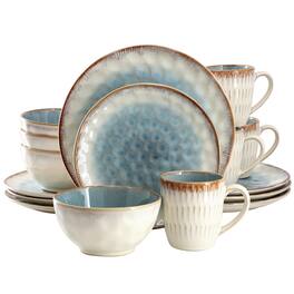 Elama - Leann 16 Piece Stoneware Dinnerware Set - Blue and Beige