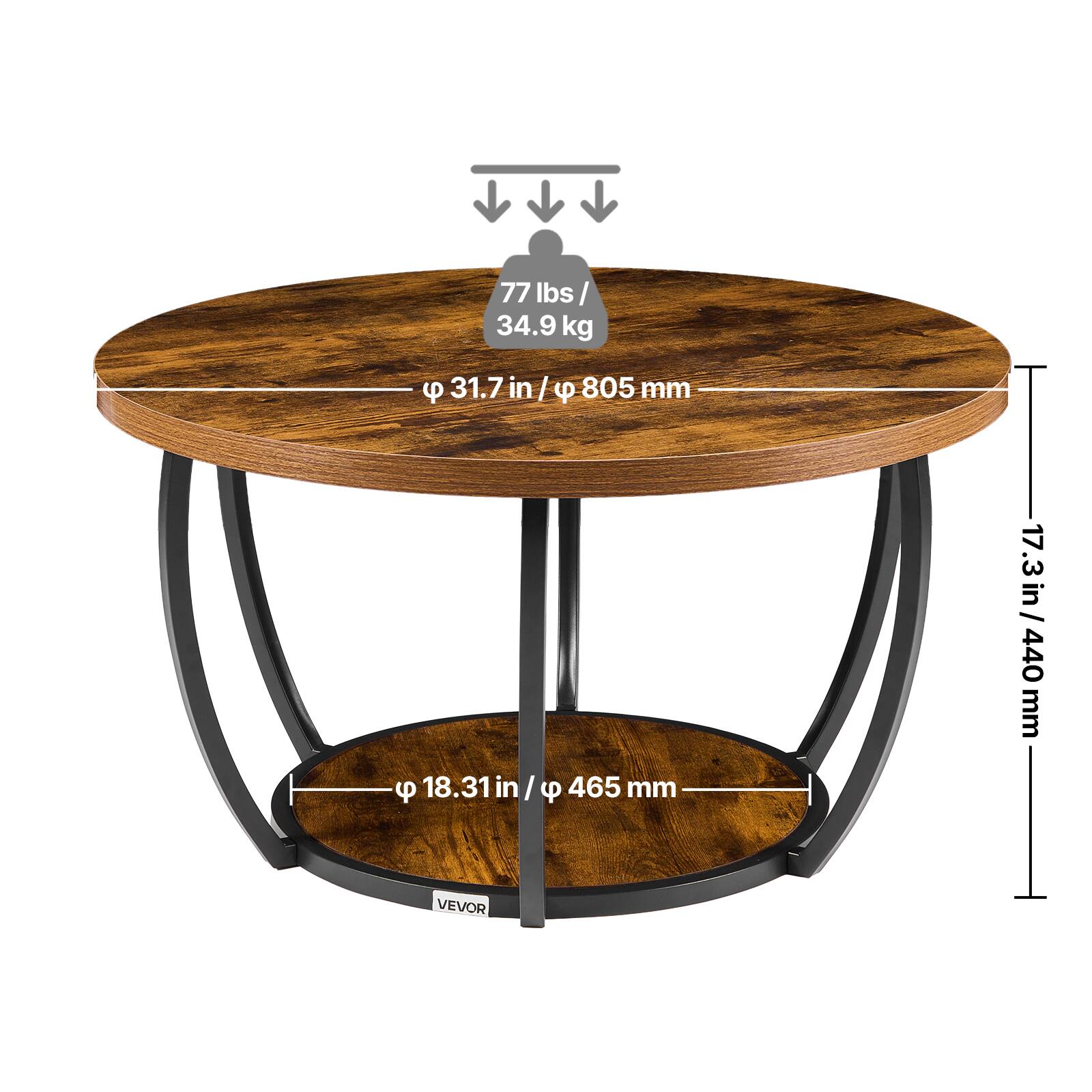 77 lbs / 34.9 kg  
Ø 31.7 in / Ø 805 mm  
Ø 18.31 in / Ø 465 mm  
17.3 in / 440 mm  
VEVOR