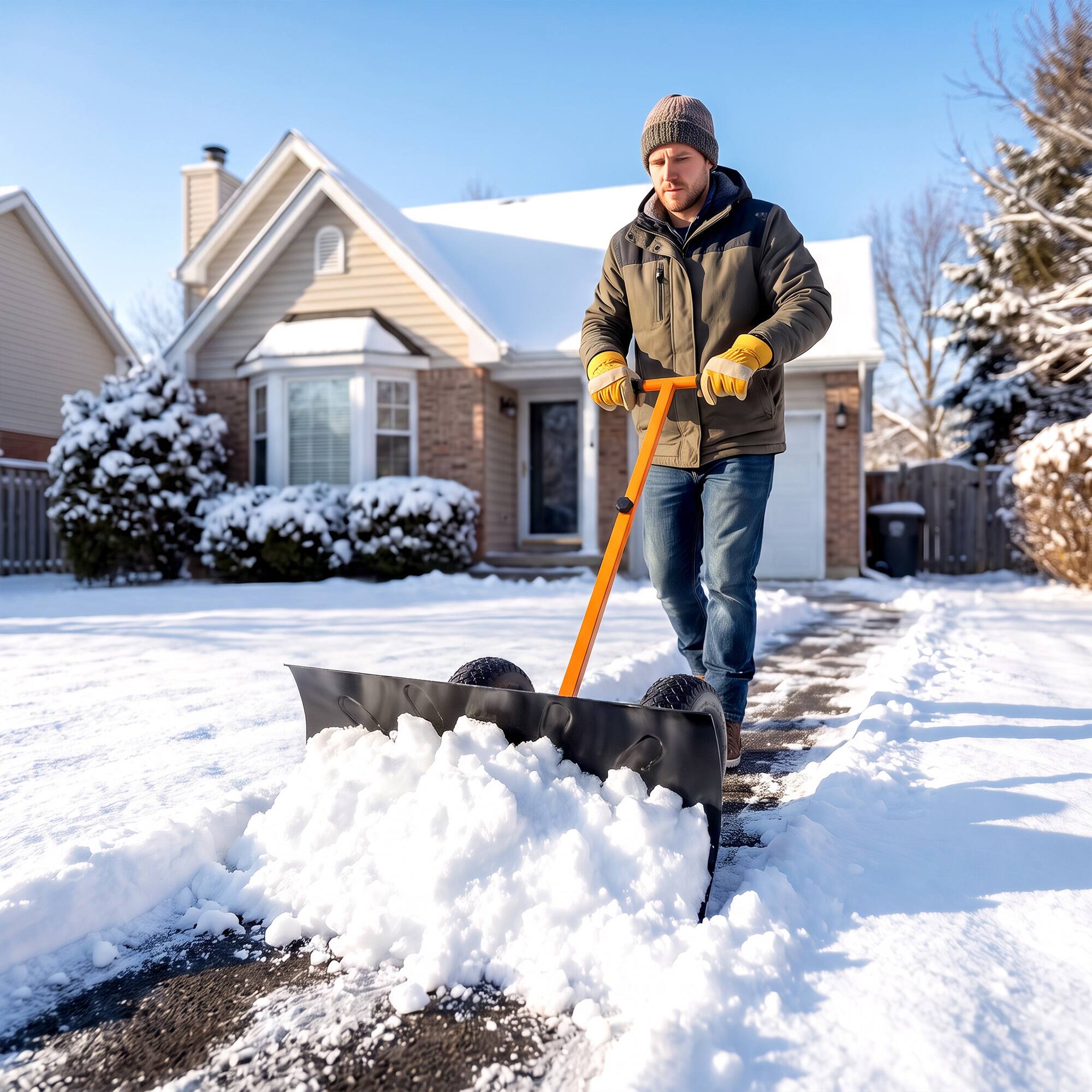 Alt View 8. Outsunny - Snow Shovel, Rolling Pusher with 29" Blade - Orange.