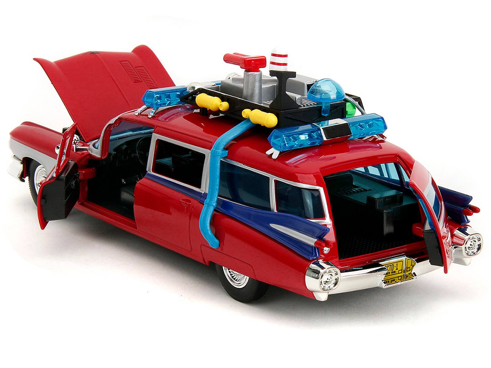 Alt View 5. Jada - 1959 Cadillac Ambulance Ecto-1 Red "Transformers" TV - "Ghostbusters" (1984) Movie Crossover1/24 Model Car by Jada.