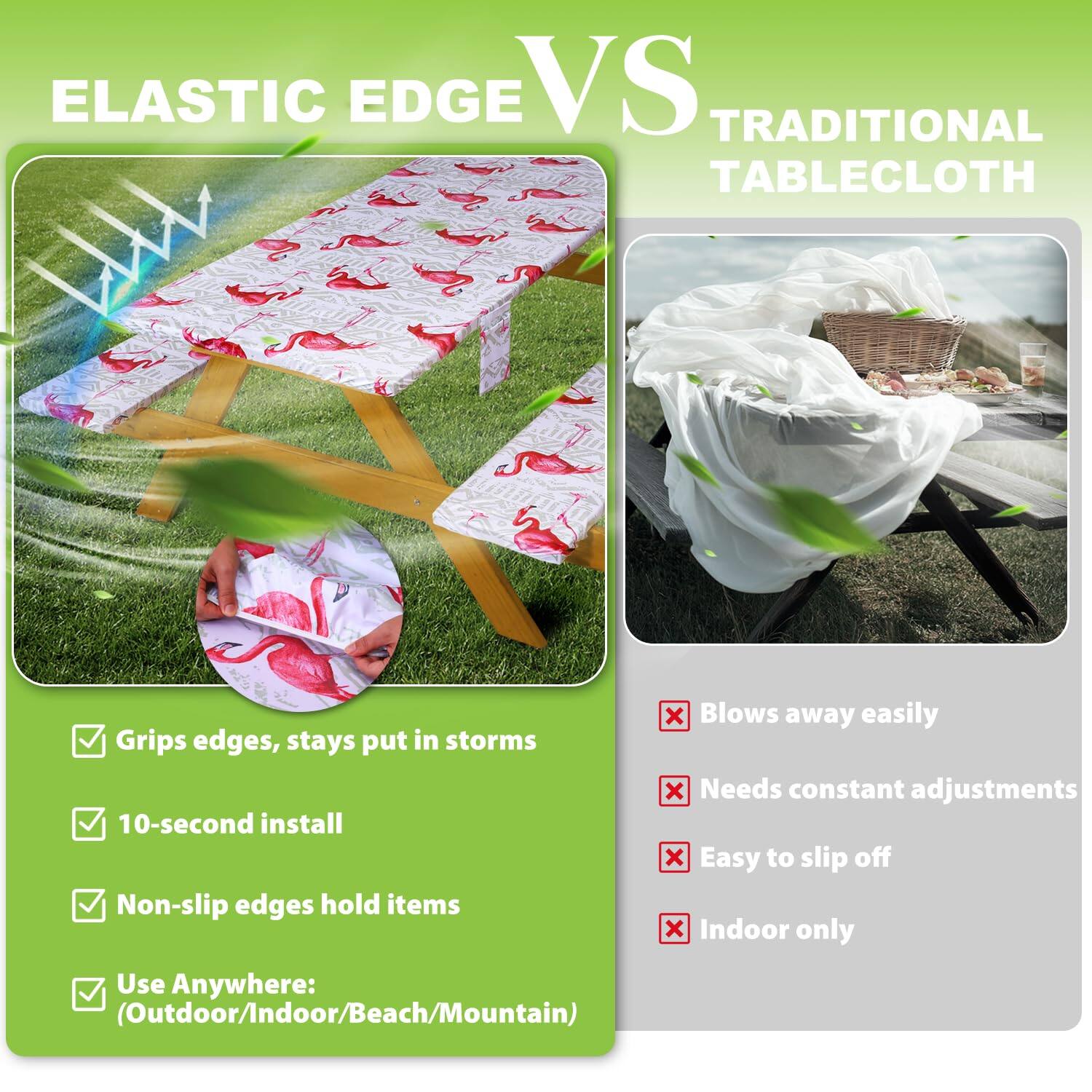 Dapper Styles Picnic Table Cover With Bench Covers Vinyl Elastic Edges ...
