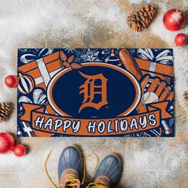 Evergreen Enterprises - Detroit Tigers 28" x 16" Happy Holidays Christmas Turf Door Mat - Multicolor