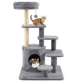 Gymax - 40'' Multi-level Cat Tower w/Condo Padded Perch Bed Sisal Scratching Posts Ball Gray