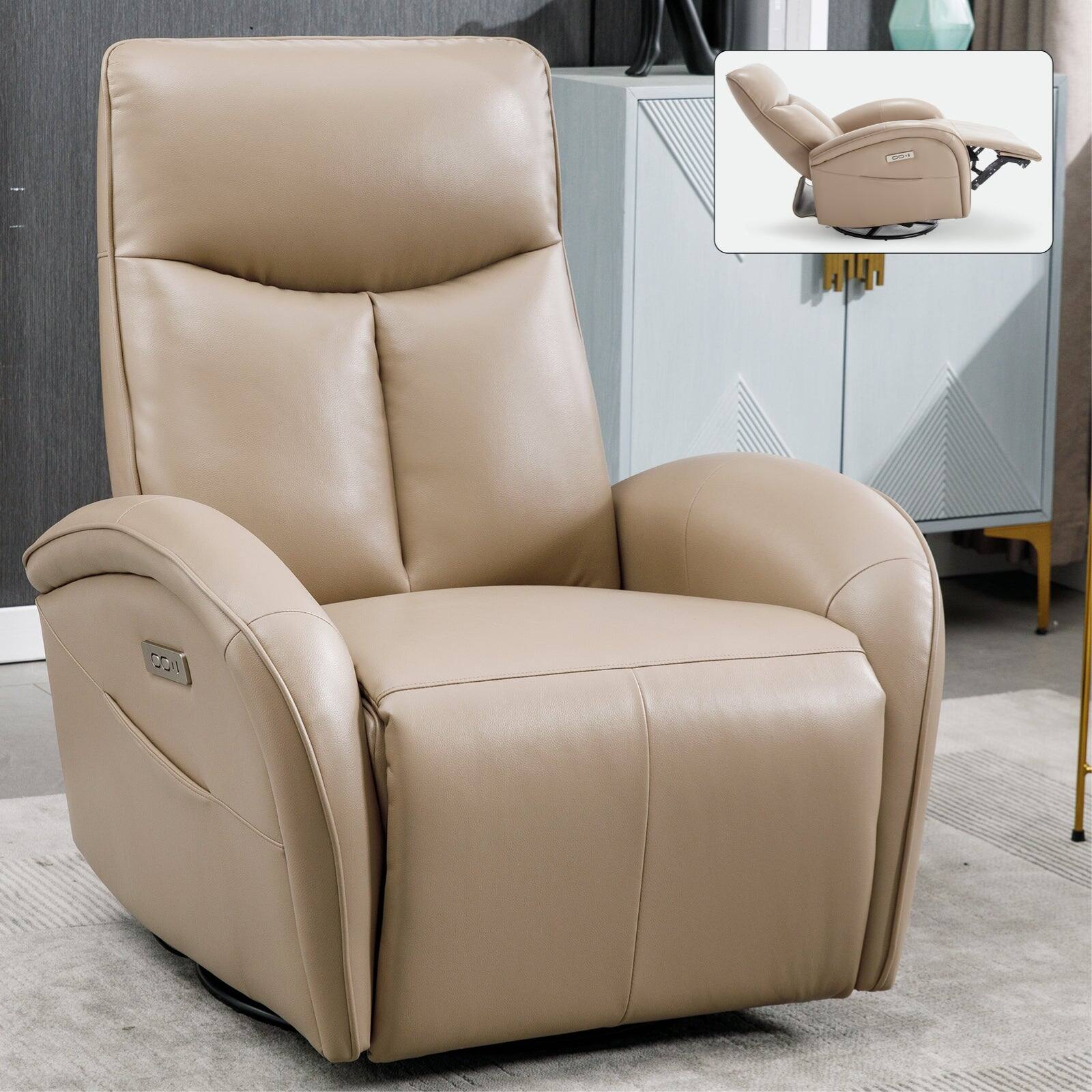 Alt View 2. Boyel Living - Power Recliner Chair with Lumbar Support Max Swivel Degree 270° Heavy Duty Motion Mechanism with USB and Type-C Ports - Brown.