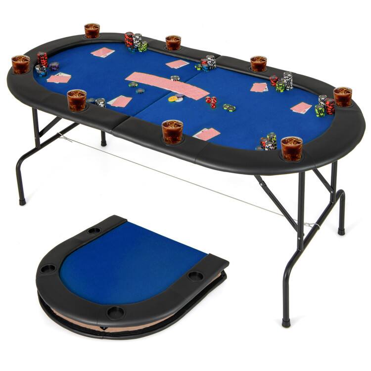 Back. SlickBlue - 8-Player Texas Holdem Foldable Poker Table for Home Game Nights - Blue.