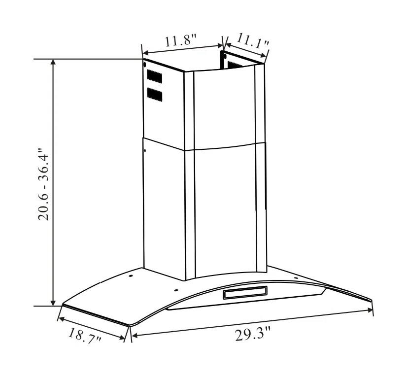 The text on the image is grouped as follows:

- 11.8"
- 11.1"
- 20.6-36.4"
- 18.7"
- 29.3"