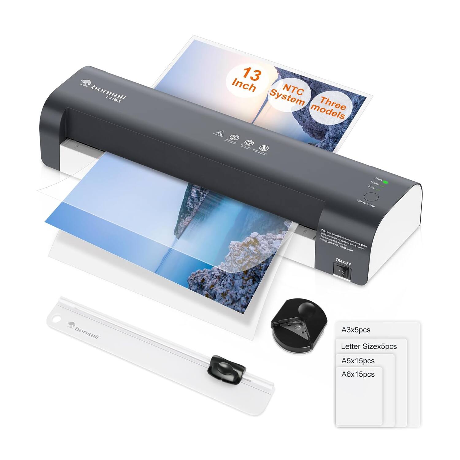 Bonsaii - Laminator - 13 Inch 7-in-1 Thermal Laminator Machine - with 40 Laminating Sheets for Home and Office - Black