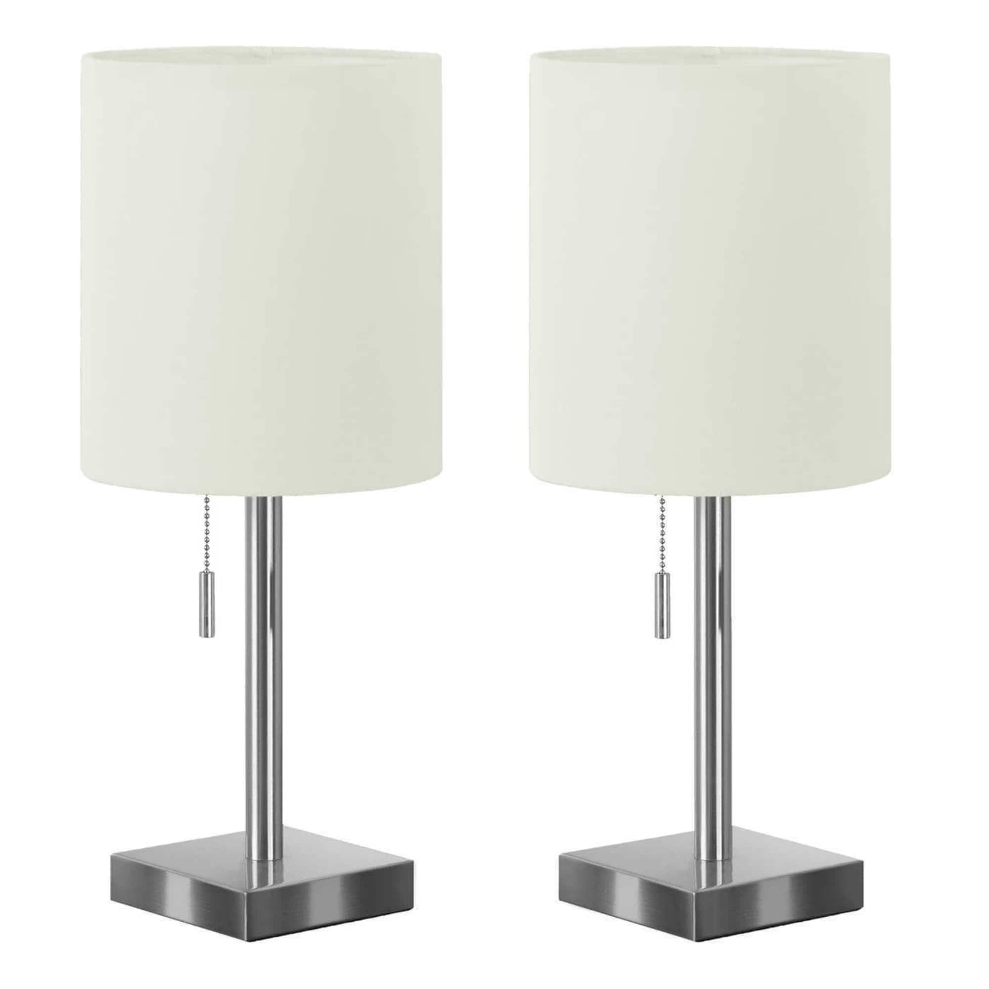 Luckbyte - 2 Pack 17 Inch Nickel Metal Table Lamp USB Port Ivory Shade Contemporary Lighting
