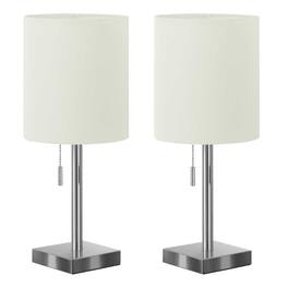 Luckbyte - 2 Pack 17 Inch Nickel Metal Table Lamp USB Port Ivory Shade Contemporary Lighting
