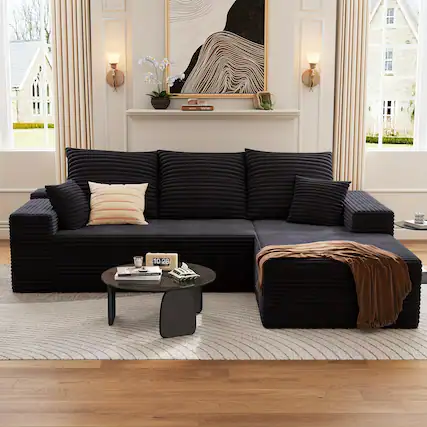 Front. GlowWise - 103" Modern Folding Sofa Bed, Easy to Assemble, Suitable for Living Rooms and Apartments, Living Room Folding Sofa Bed - 3 Seater+left-facing Chaise+black.